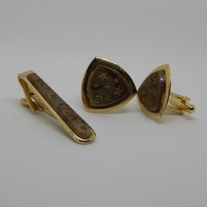 Vintage Brass Tie Clip & Cuff Links Set